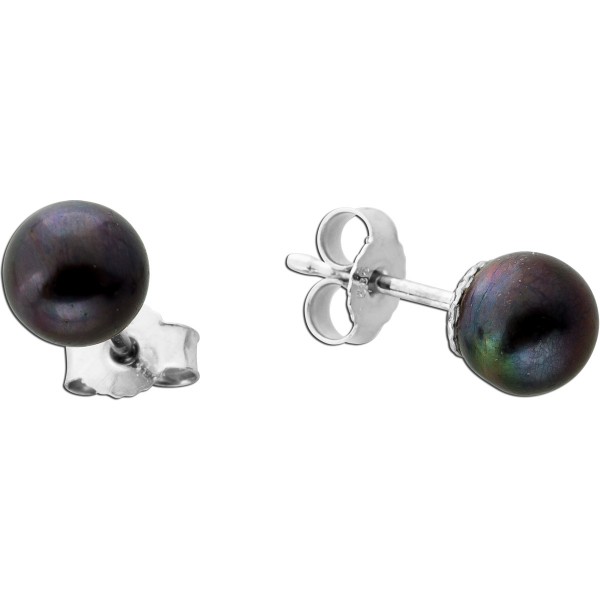 Perlen Ohrringe Weissgold 585 Akoyaperlen 7.2mm anthrazit schwarz