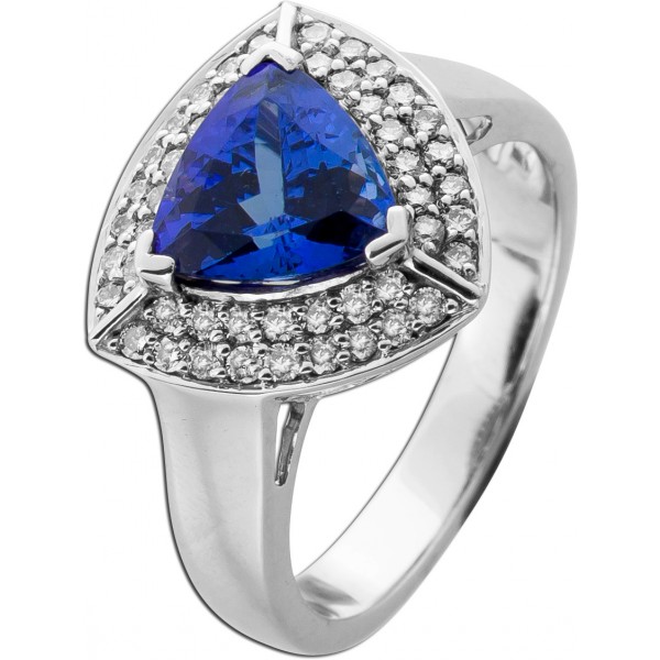 Tansanit Ring Weißgold 585 14K blauer Edelstein 3ct Brillanten 0.85ct