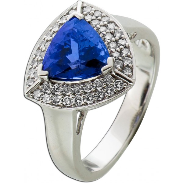 Tansanit Ring Weißgold 585 14K blauer Edelstein 3ct Brillanten 0.85ct