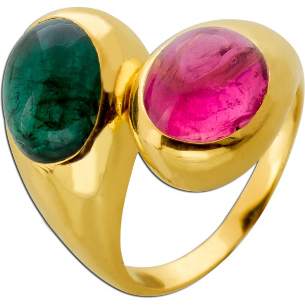Turmalin Ring Gold 750 18K pink grüne Edelsteine 15.6ct Antikschmuck