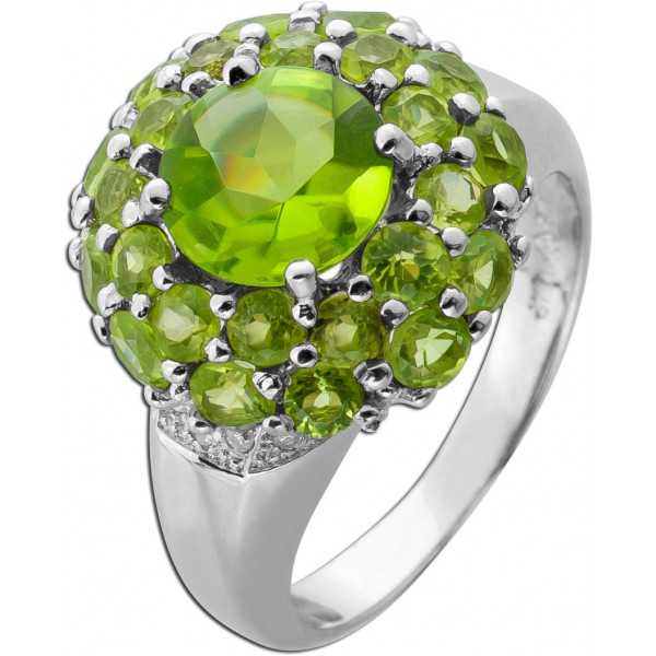 Peridot Ring Weißgold 375 9K grüne Edelsteine 10ct Brillanten 0.20ct 