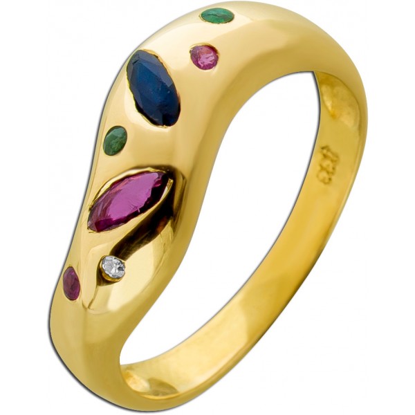Edelsteinring Gold 333 rote Rubine blauer Saphir grüne Smaragde Diamant 