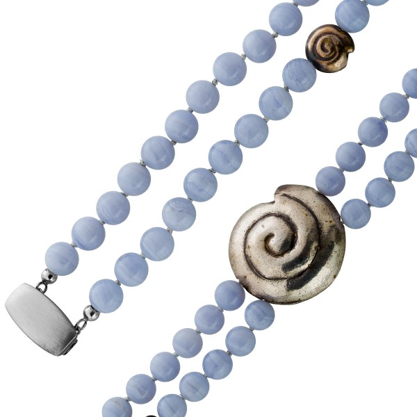 Chalzedon Kette 45cm Pyrit Edelstein Nuggets Silber 925 