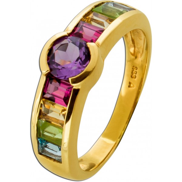 Edelsteinring Gold 333 8K Amethyst Citrin Peridot Aquamarin