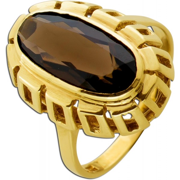 Rauchquarz Ring Gold 333 8K brauner Edelstein 4.6ct Antikschmuck