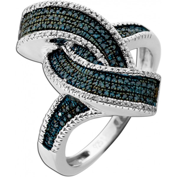Brillantring Silber 925 weiße Brillanten blaue Diamanten 1.16ct