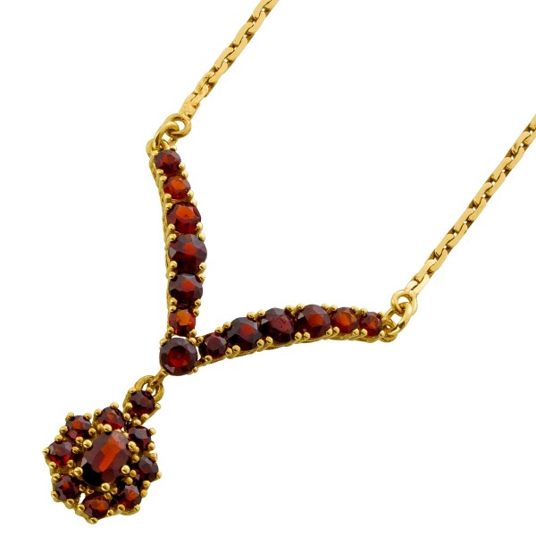 Granat Collier Gold 333 8K rote Edelsteine Antikschmuck Ch