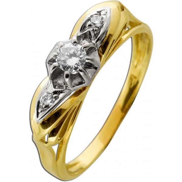Brillantring Gold 585 14K Diamanten 0.14ct Antikschmuck