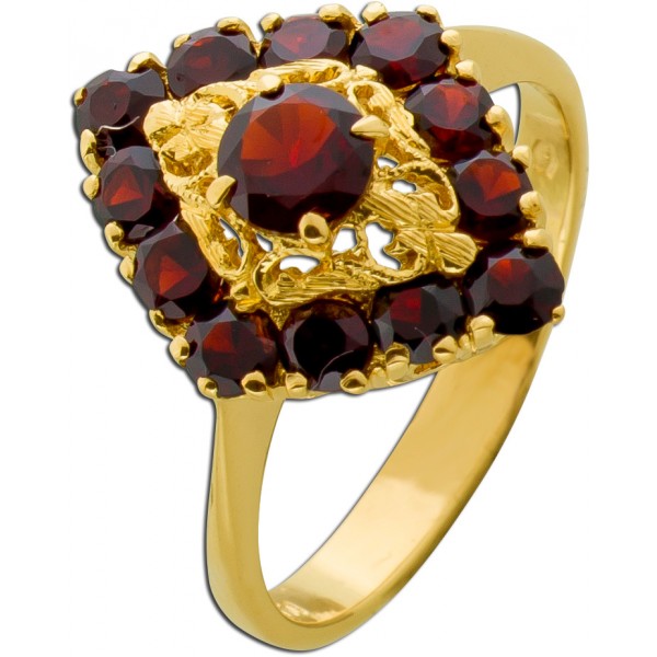 Granatring Gold 750 18K rote Almandine Edelsteine Antikschmuck