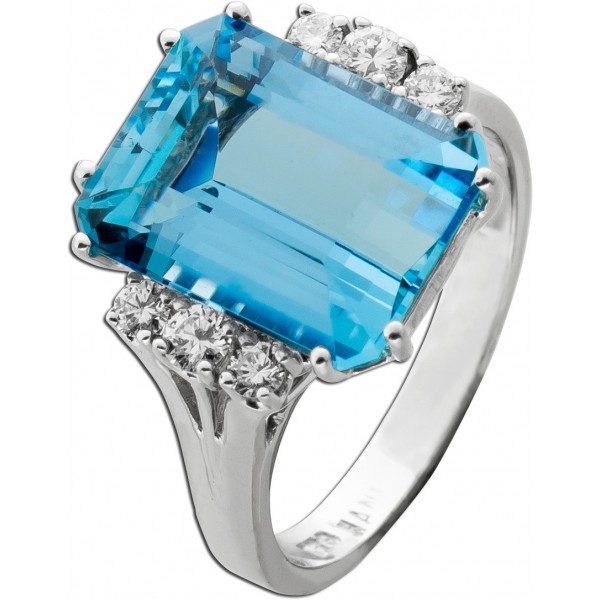 Aquamarinring Weißgold 750 18K blauer Edelstein Brillanten 0.35ct 
