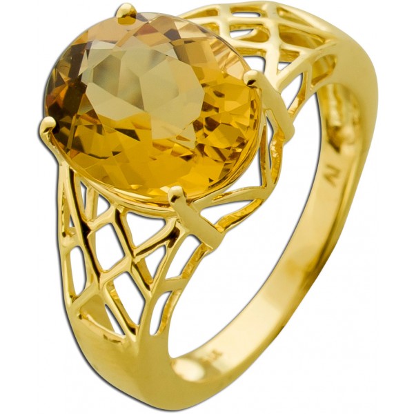 Citrinring Gold 375 9K honigelber Edelstein 4.30ct