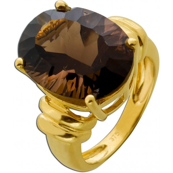 Rauchquarzring Gold 375 9K cognac brauner Edelstein 10.25ct