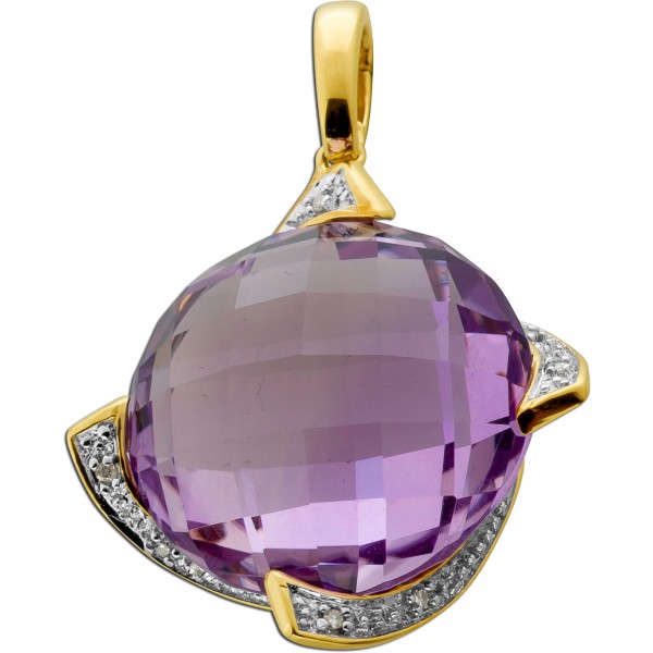 Amethyst Anhänger Gold 375 9K lila Edelstein 31.3ct Diamanten 0.04ct