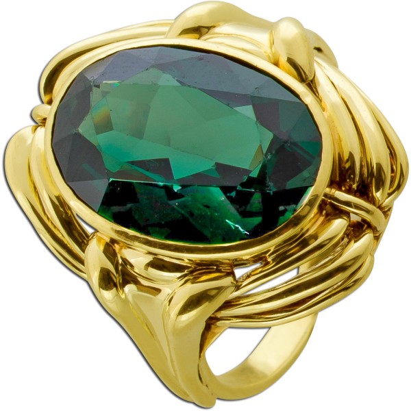 Turmalinring Gold 585 14K grüner Edelstein 5.8ct Antikschmuck