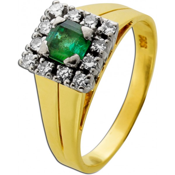 Turmalinring Gold 585 14K grüner Edelstein Diamanten Antikschmuck