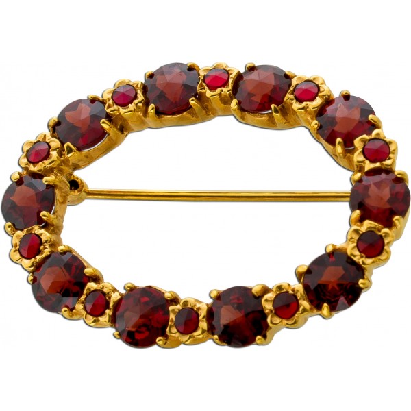 Granat Brosche Silber vergoldet rubinrote Edelsteine Antikschmuck