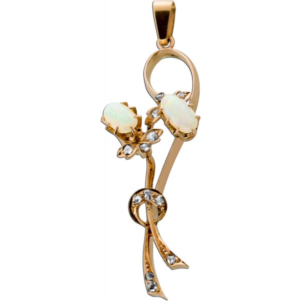 Opal Anhänger Rosegold 750 18K Diamanten 0.30ct Antikschmuck