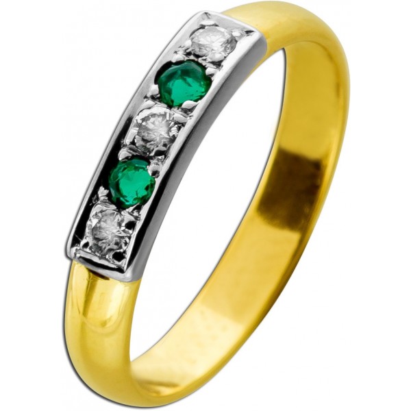 Smaragdring Gold 750 18K grüne Edelsteine 0.12ct Diamanten 0.18ct