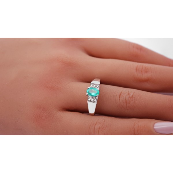 Smaragdring Silber 925 grüner Smaragd Brillanten Antikschmuck