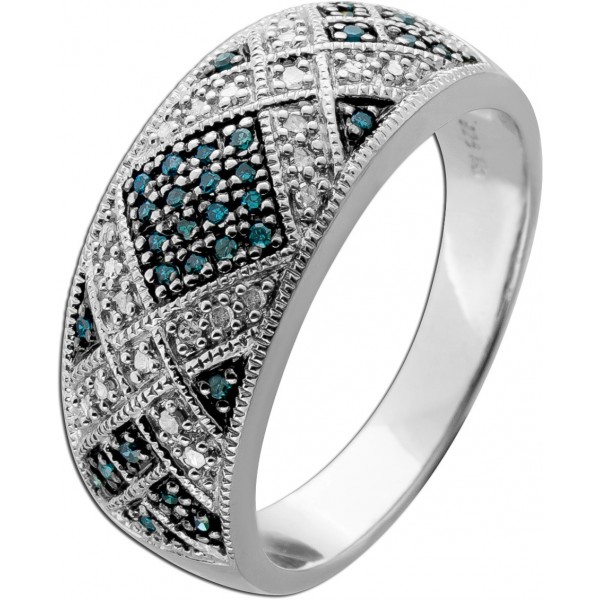 Diamantring Silber 925  54 blaue weisse Diamanten 0.30ct