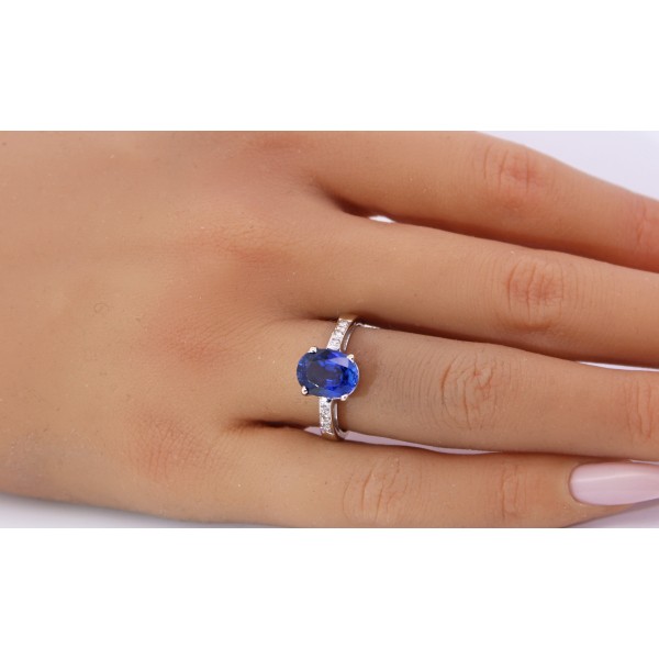 Saphirring Weißgold 750 18K blauer Saphir 3.44ct Brillanten 0.13ct