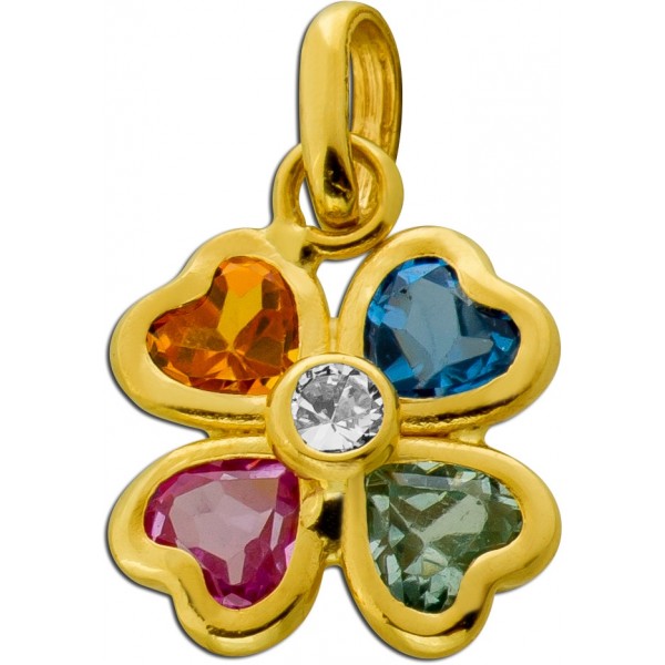 Kleeblatt Anhänger Gold 750 18K Amethyst Saphir Citrin Zirkonia