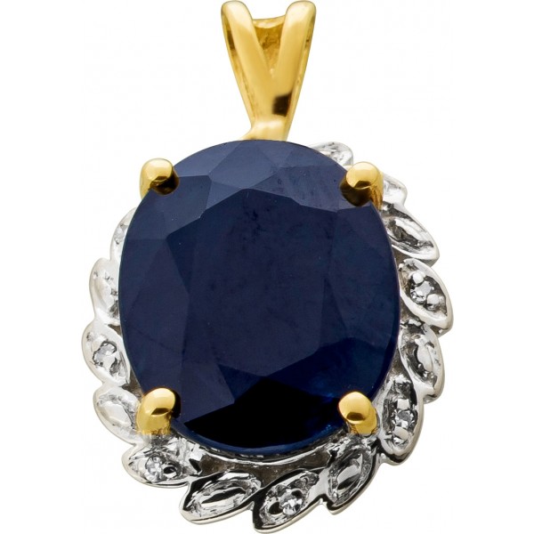 Saphir Anhänger Gold 333 8 Karat nachtblauer Saphir 5.8ct Diamanten