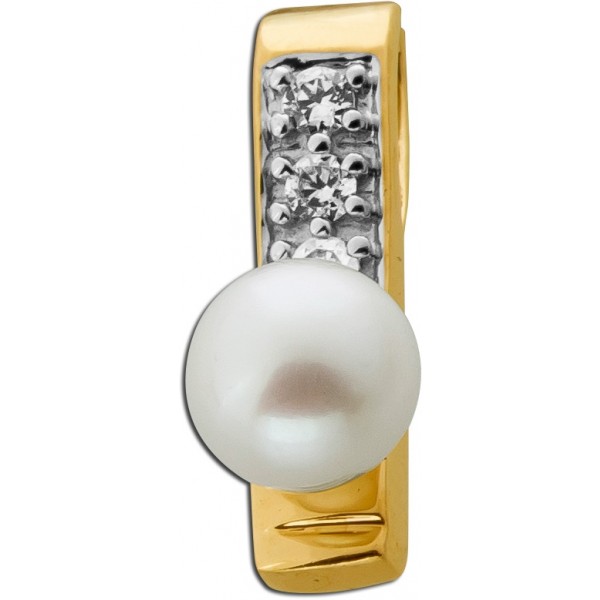 Perlen Anhänger Gold 333 8K Akoyaperle 5.5mm Brillanten 0.09ct