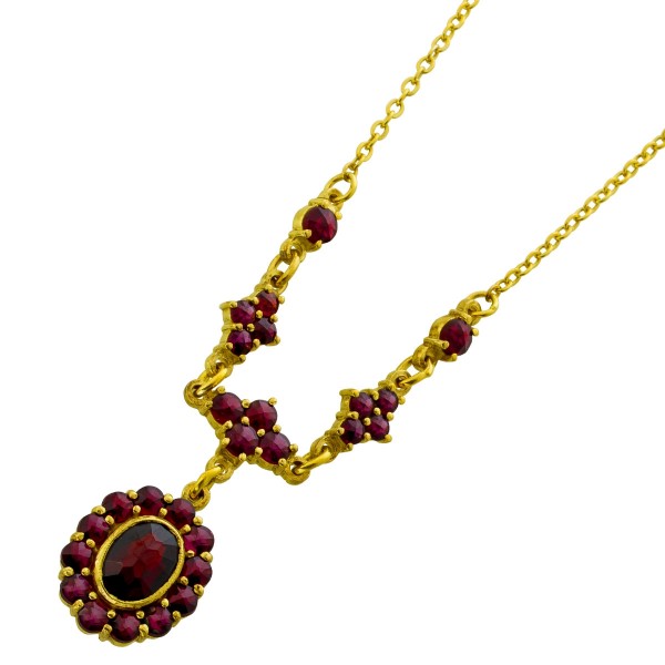 Granat Kette Gold 333 8K weinrote Granat Edelsteine 5.2ct Antikschmuck