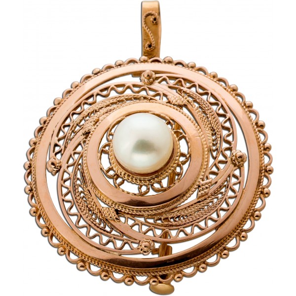 Perlenanhänger Brosche Rosegold 585 14K japanische Akoyaperle Antikschmuck 