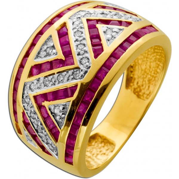 Rubinring Gold 750 18K rote Rubine 1.3ct Brillanten 0.12ct