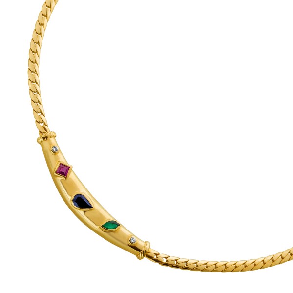 Saphir Coller Gold 585 14K Saphir Smaragd Rubin Brillanten Antikschmuck