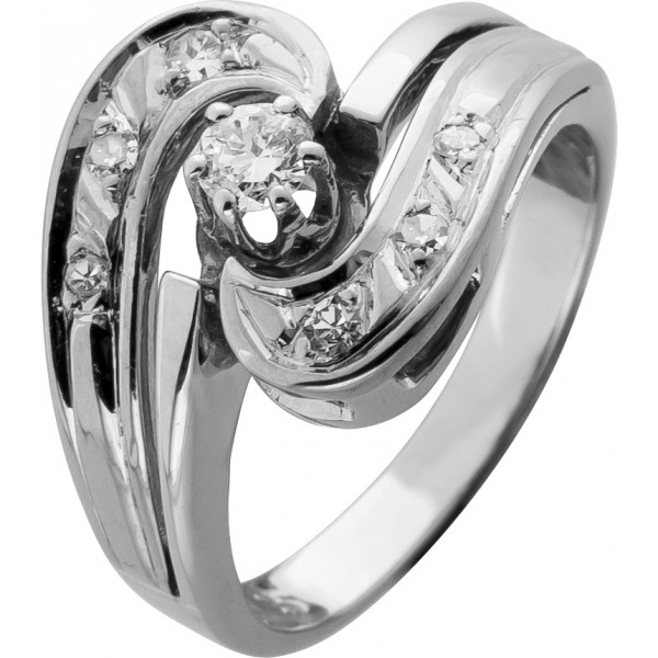 Diamantring Weißgold 585 14K Diamanten 0.16ct Antikschmuck