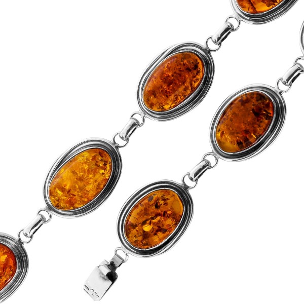 Bernstein Collier Silber 925 cognac braune Edelsteine 120ct Antikschmuck