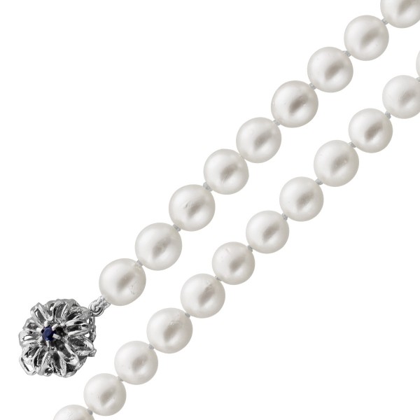 Perlenkette 90cm Akoyaperlen blaue Saphire Weißgold 585 14K