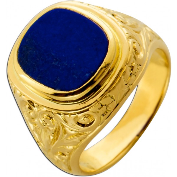 Siegelring Gold 750 18K blauer Lapislazuli 2.4ct Antikschmuck