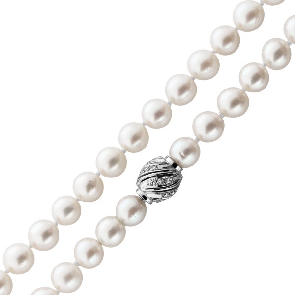 Perlenkette Weissgold 585 14K Akoyaperlen Diamanten Antikschmuck
