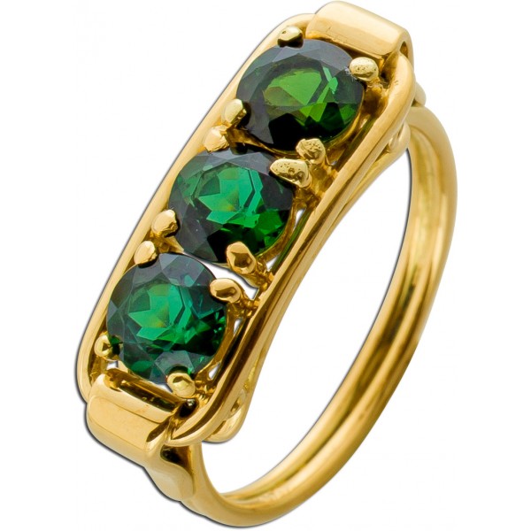 Turmalinring Gold 585 14K grüne Turmalin Edelsteine Antikschmuck