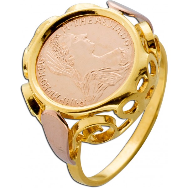 Münzring Siegelring Gold 750 18K Mutter Theresa Münze 21 Karat Antikschmuck