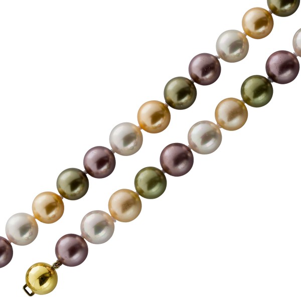 Perlenkette synth. Südseeperlen 10.mm Gold 585 multicolor