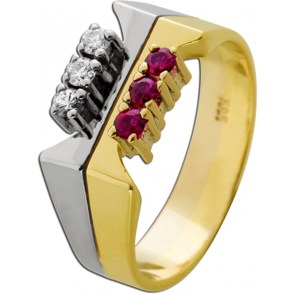 Rubin Ring Gold 585 14K rote Rubine 0.25ct Brillanten 0.09ct