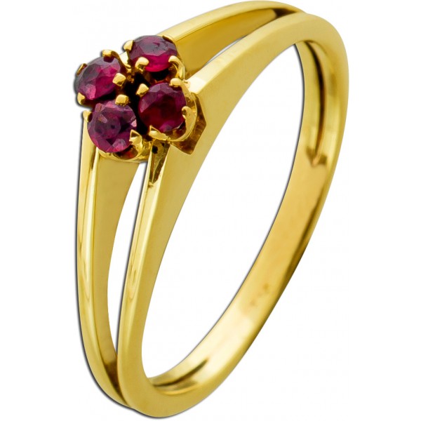 Rubinring Gold 585 14K rote Rubine 0.32ct Antikschmuck 1980
