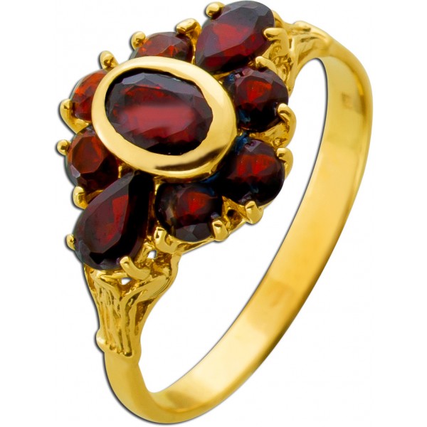 Granatring Gold 585 14K rote Granate 1.6ct Antikschmuck 1950