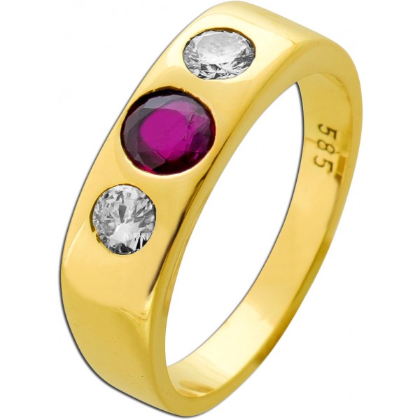 Rubinring Gold 585 14K rote Rubin Edelstein Brillanten 0.40ct Antikschmuck