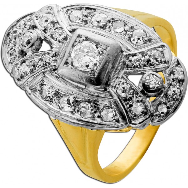 Diamantring Gold 585 14K Diamanten 0.73ct. Antikschmuck Art Deco