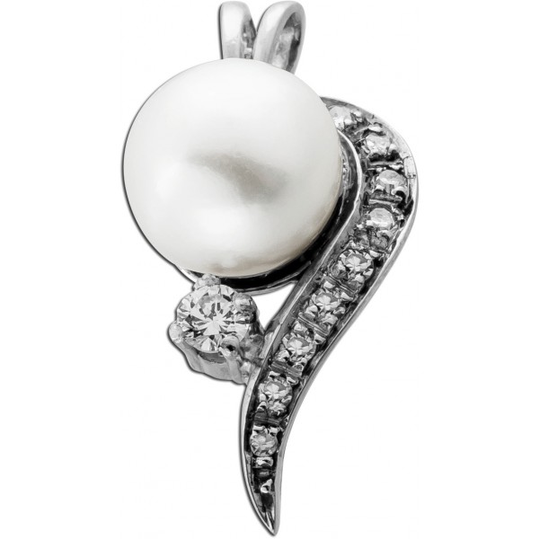 Perlenanhänger Weißgold 585 Akoyaperle 8.4mm 10 Diamanten 0.22ct.TW/LP 