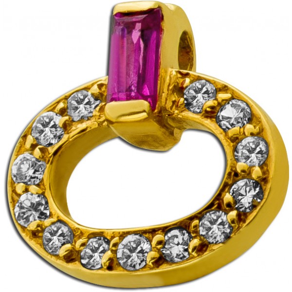Anhänger Gelbgold 585 roter Rubin 0.20ct. 13 Brillanten 0.13ct. TW/VVS