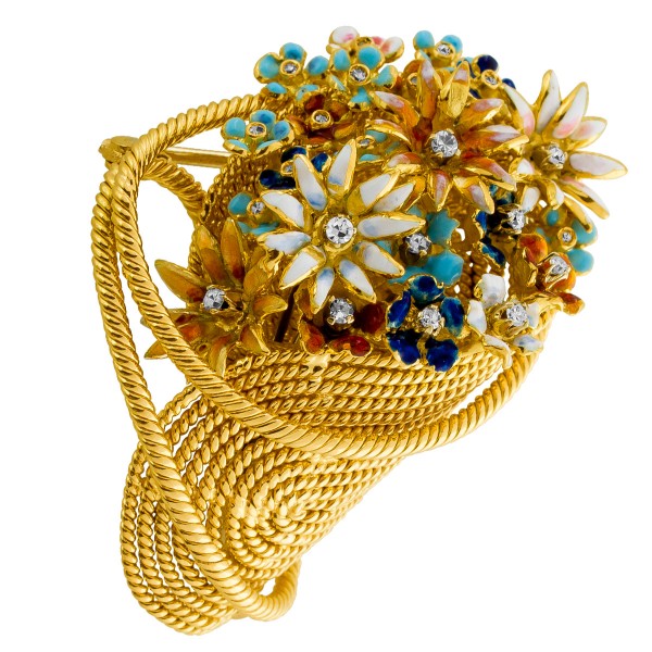 Brosche Gold 750 18K Diamanten 0.40ct Lupenrein Antikschmuck 1960