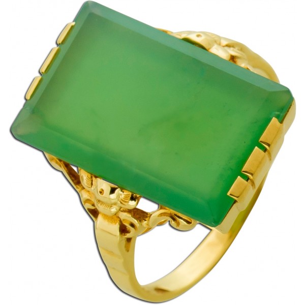 Jader Ring Gold 585 14K grüner Jade Edelstein 10ct Antikschmuck 1970