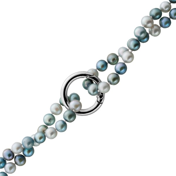 Perlenkette 150cm Süßwasserperlen eisblau himmelblau 6.7-6.3mm